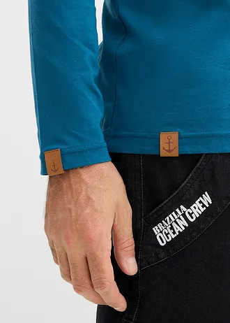 Henley longsleeve van biologisch katoen (set van 2) • blauwpetrol+grijs gemêleerd • bonprix online shop