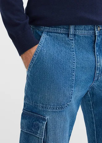 Džínsy s kapsáčami, strečové, rovné, Relaxed Fit • stredne modrá denim • obchod bonprix
