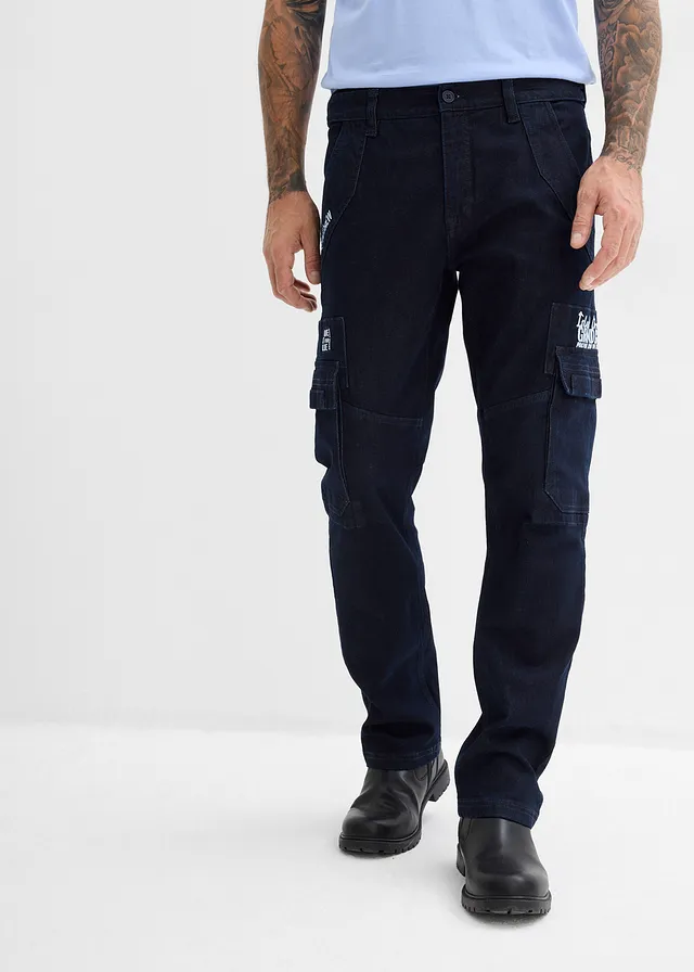 Jean cargo extensible loose taille élastiquée, droit