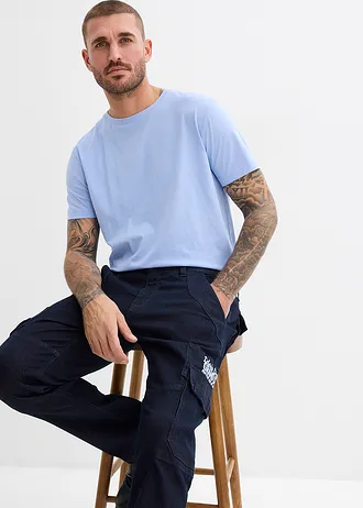 Relaxed Fit cargo sztreccsfarmer kényelmes derékpánttal, Straight • sötétkék denim • bonprix áruház
