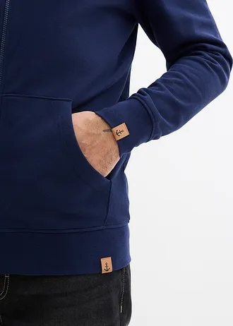 Sweatvest met capuchon van puur biologisch katoen • donkerblauw + grijs gemêleerd • bonprix online shop