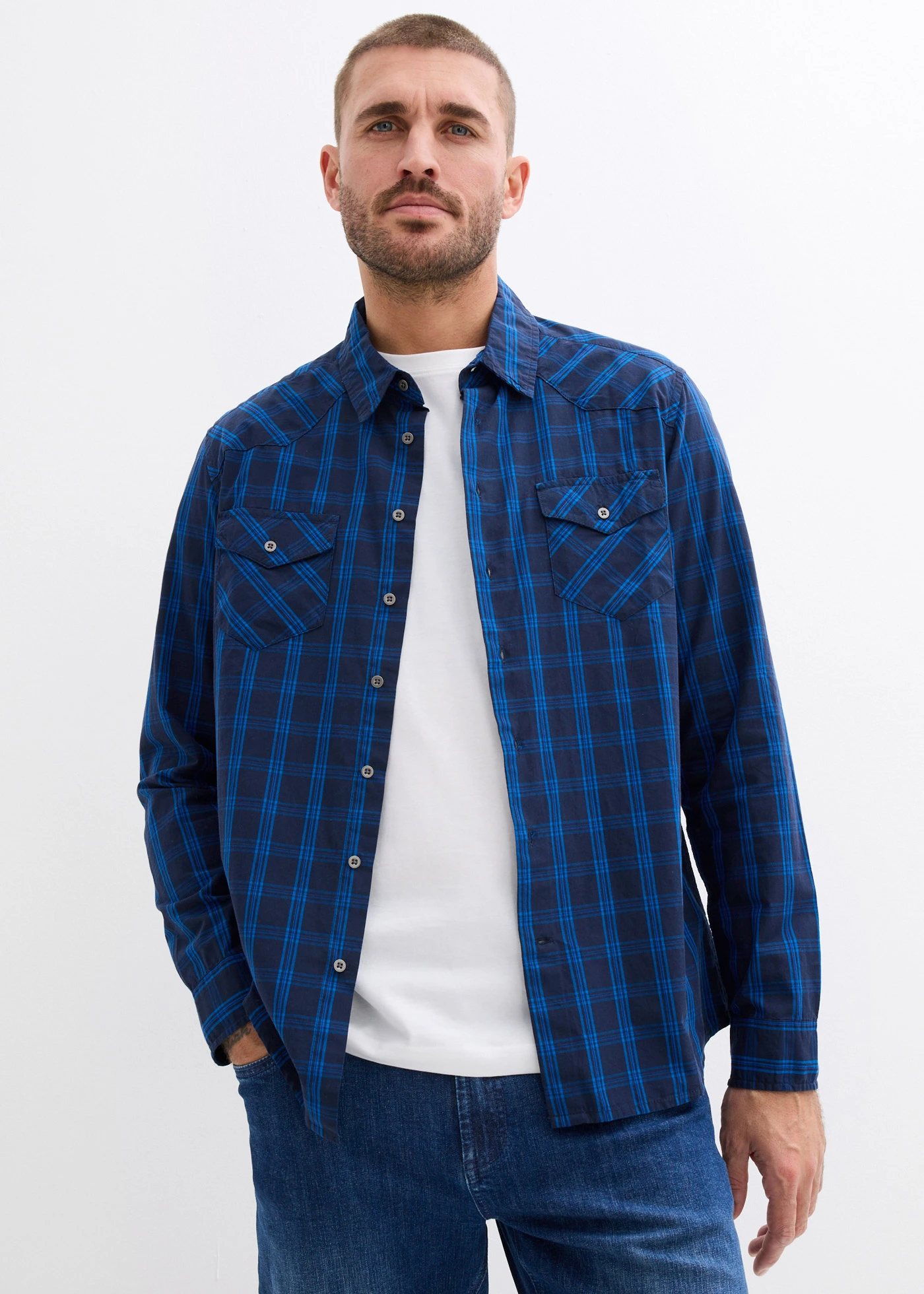 Overhemd van puur katoen met lange mouwen • donkerblauw geruit • bonprix online shop