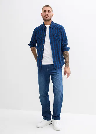 Chemise manches longues 100% coton • bleu foncé carreaux • Boutique bonprix