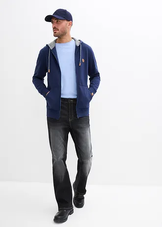 Sweat zippé à capuche • bleu foncé + gris chiné • Boutique bonprix