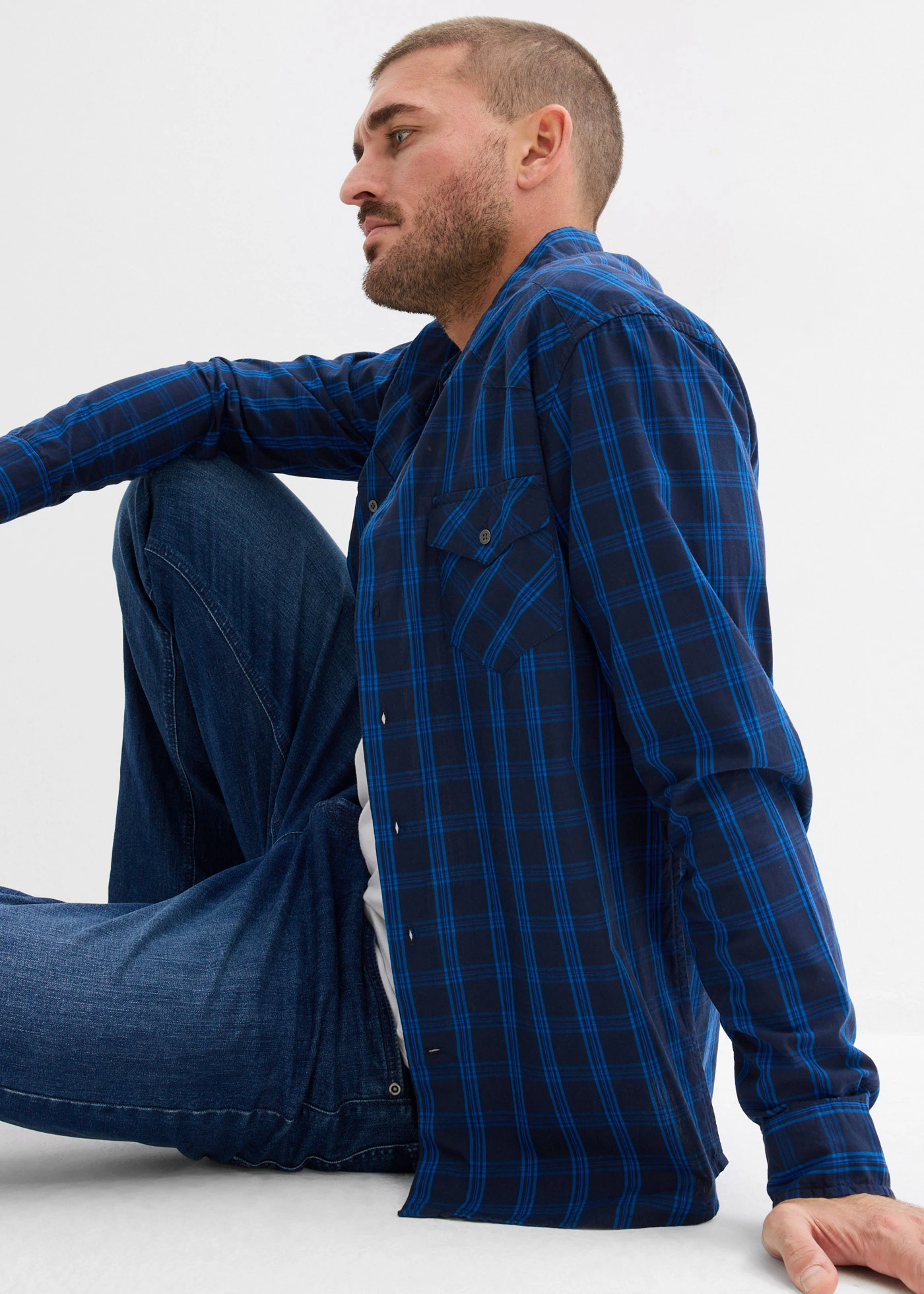 Overhemd van puur katoen met lange mouwen • donkerblauw geruit • bonprix online shop