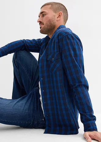 Overhemd van puur katoen met lange mouwen • donkerblauw geruit • bonprix online shop