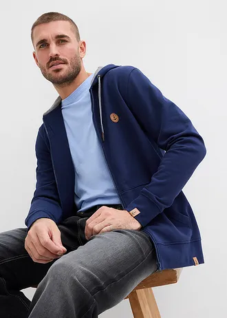 Bluza rozpinana z kapturem z czystej bawełny organicznej • granatowy-szary melanż • sklep bonprix