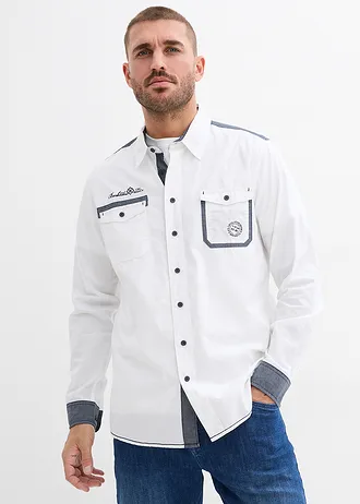 Overhemd van puur katoen met lange mouwen, Kleur: wit