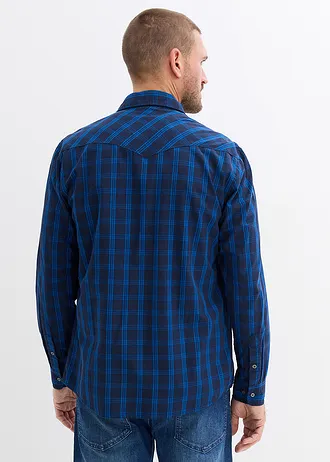 Overhemd van puur katoen met lange mouwen • donkerblauw geruit • bonprix online shop