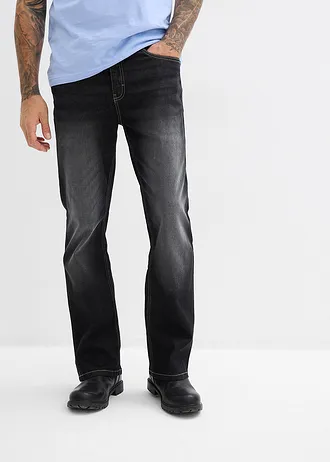 Jean classique à taille élastiquée, bootcut, Couleur: noir denim