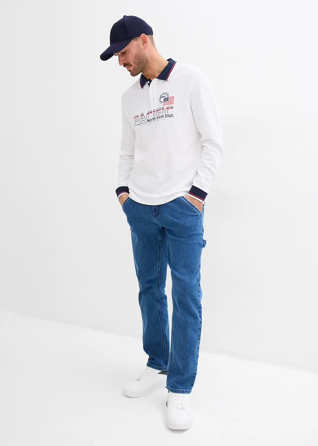 Relaxed fit carpenter jeans met elastische tailleband, straight, Kleur: blauw denim used