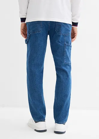 Relaxed fit carpenter jeans met elastische tailleband, straight • blauw denim used • bonprix online shop