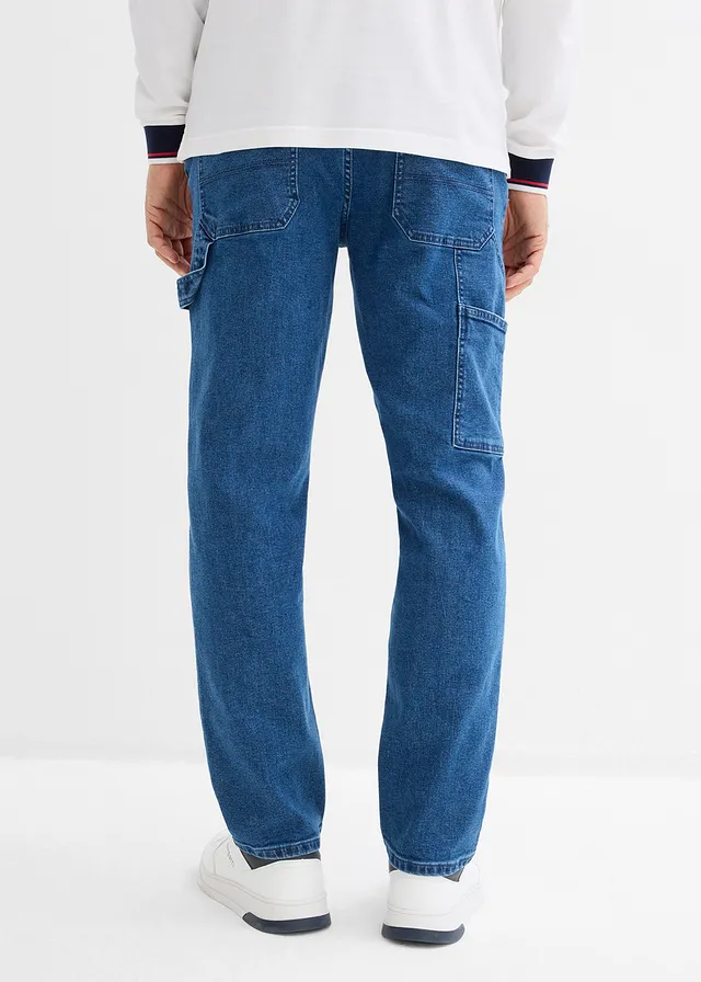 Relaxed fit carpenter jeans met elastische tailleband, straight, Kleur: blauw denim used