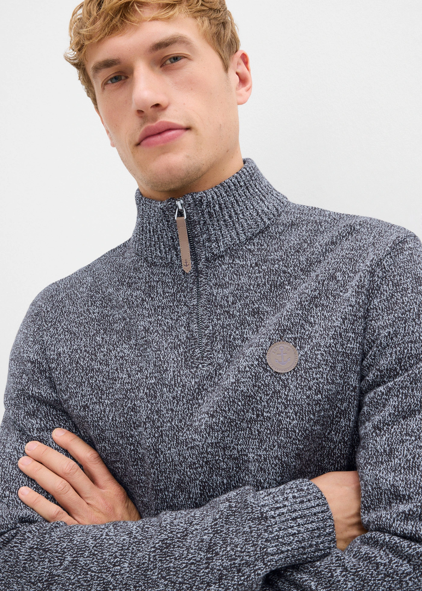 Pull camionneur 100% coton • bleu foncé chiné • Boutique bonprix