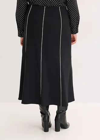 Maxi rok met stretch van bengaline, Kleur: zwart/wolwit