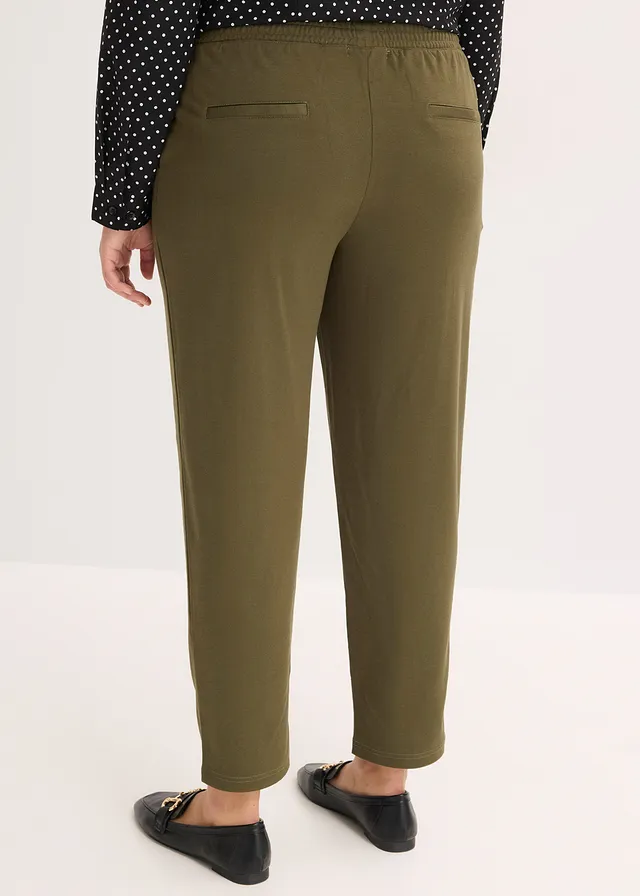 Jersey instapbroek met bies, Kleur: donkerolijfgroen