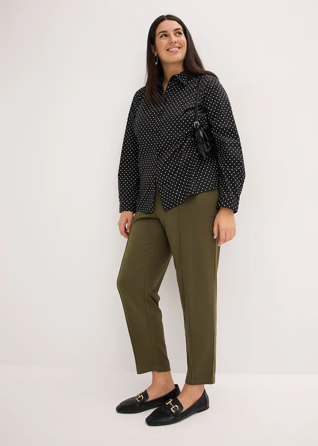 Jersey instapbroek met bies, Kleur: donkerolijfgroen