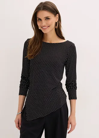 Shirt in een zachte viscosemix, Kleur: zwart met wolwit