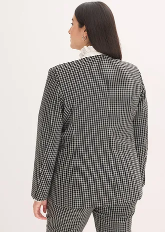 Blazer stretch din bengalină, culoare: negru/ecru cadrilat