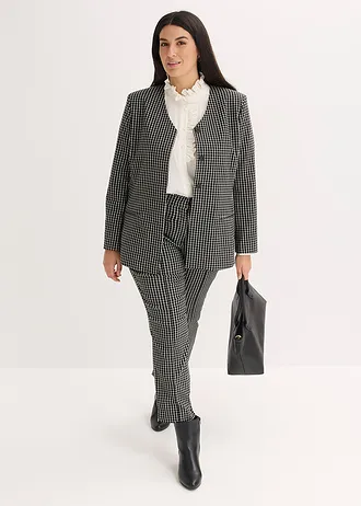Stretch blazer van bengaline, Kleur: zwart-wolwit geruit