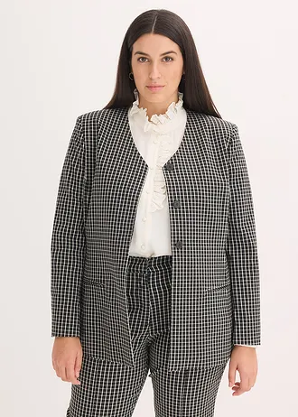 Stretch blazer van bengaline, Kleur: zwart-wolwit geruit