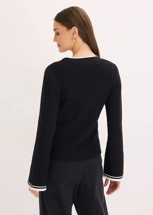 Fijn gebreid vest van viscosemix • zwart met wolwit • product-page.page-title-suffix