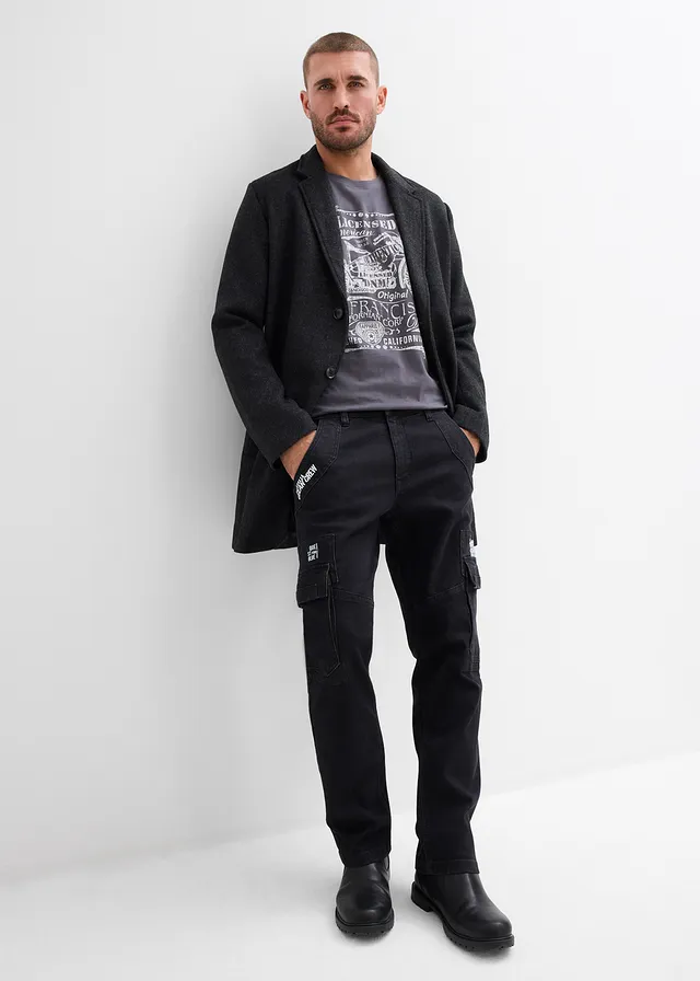 Strečové cargo džíny Relaxed Fit s pohodlným pasem, Straight, barva: černý denim