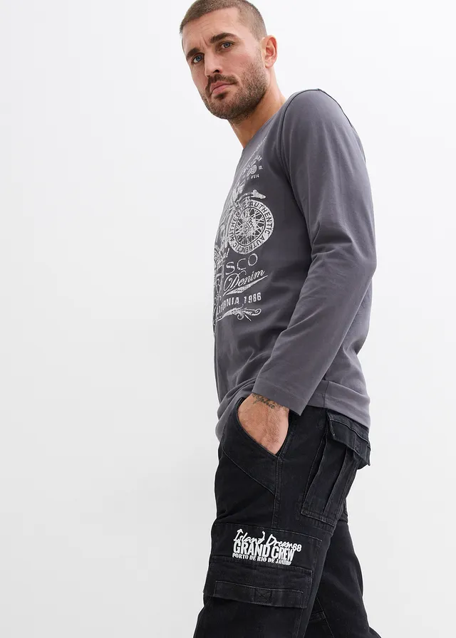 Relaxed fit stretch jeans met comfortband, straight • zwart denim • product-page.page-title-suffix