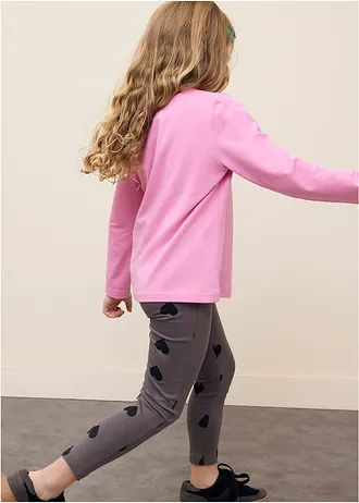 Bluză cu mâneci lungi din material elastic cu bumbac organic (set 3 bucăți) • verde pastel+pink pal+gri-antracit cu imprimeu • magazin bonprix