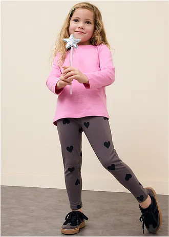 Bluză cu mâneci lungi din material elastic cu bumbac organic (set 3 bucăți) • verde pastel+pink pal+gri-antracit cu imprimeu • magazin bonprix