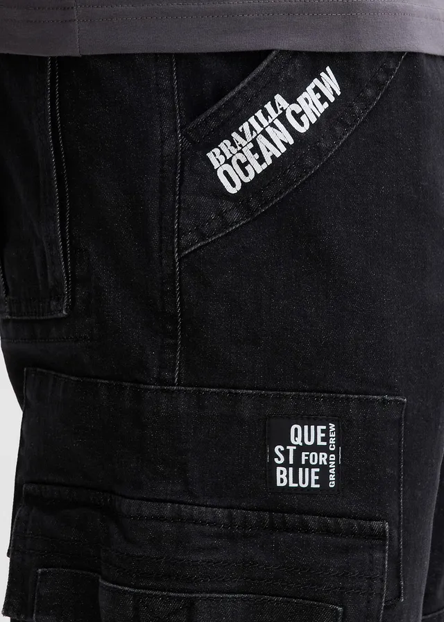 Jean cargo extensible loose taille élastiquée, droit • noir denim • product-page.page-title-suffix