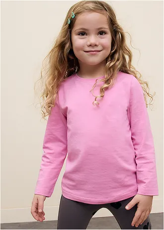 Longsleeve shirt van elastisch biologisch katoenmix (set van 3) • pastelgroen+bloesempink+antraciet met print • bonprix online shop