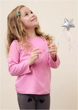 Bluzka z długim rękawem, z elastycznej bawełny organicznej (3 szt.) • zielony pastelowy+różowy kwiatowy+antracyt z nadrukiem • sklep bonprix