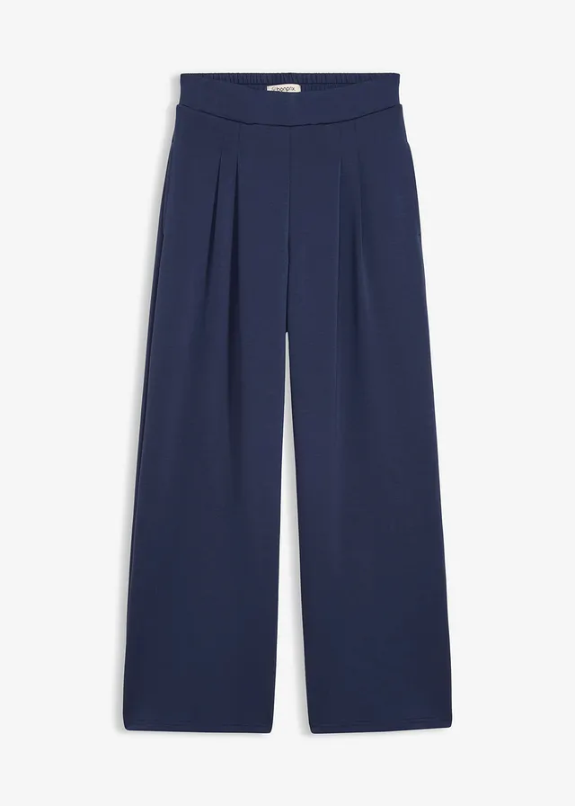 Pantaloni din jerse scuba, cu pense din talie • bleumarin • magazin bonprix