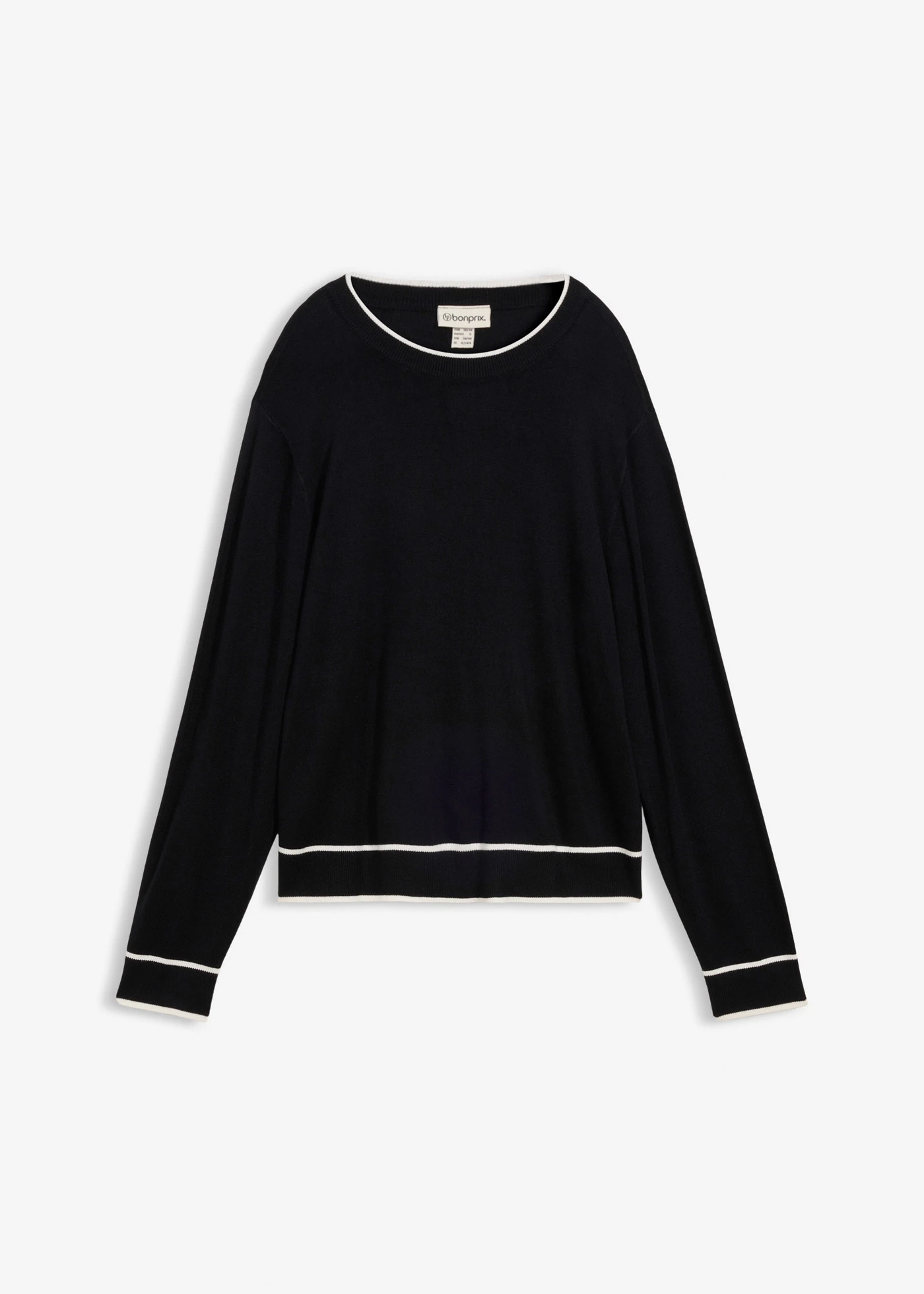 Cienki sweter z mieszanki wiskozy • czarny + biel wełny • sklep bonprix