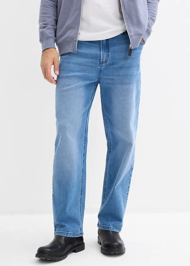 Loose Fit sztreccsfarmer, Straight • középkék denim • bonprix áruház