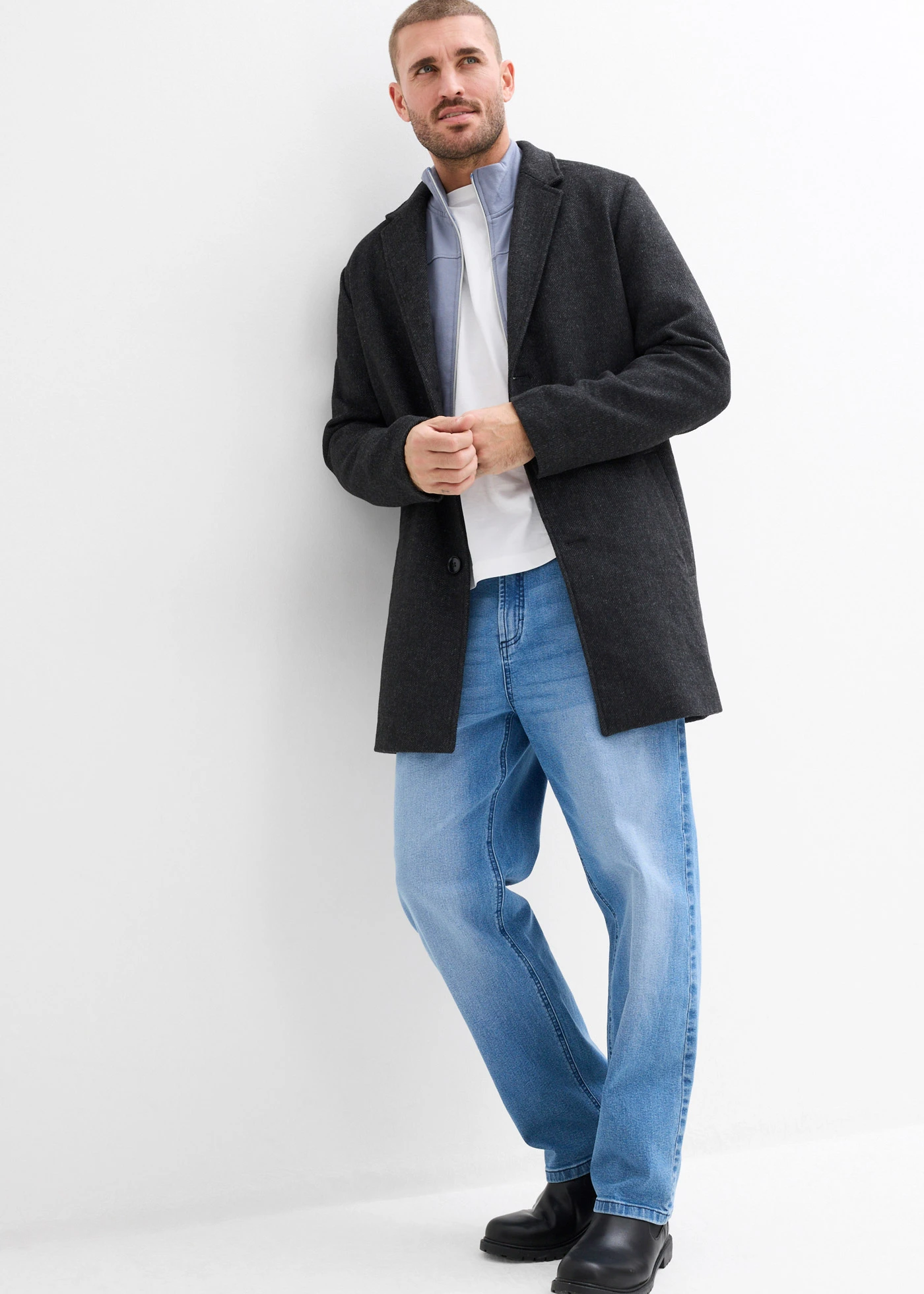 Strečové džíny Loose Fit, Straight • středně modrý denim • bonprix obchod