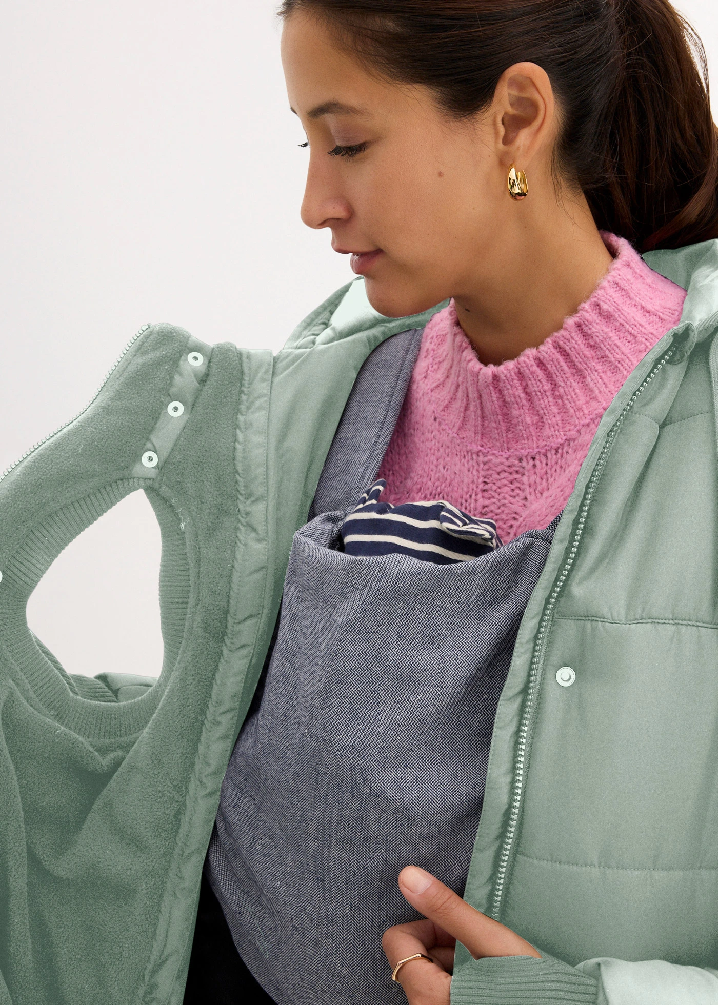 Lange 3-in-1 zwangerschapsjas / draagjas • rookgroen • bonprix online shop