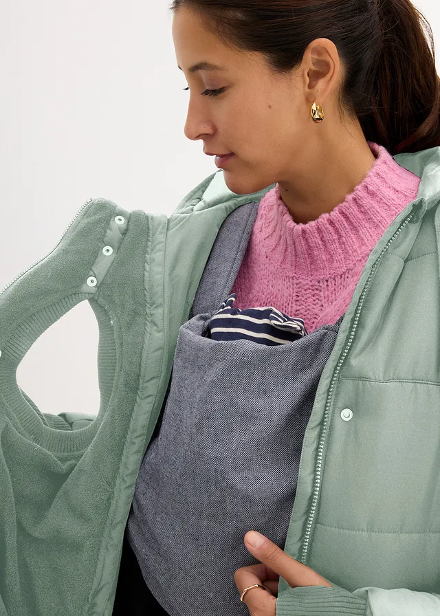 Manteau de grossesse 3-en-1 avec empiècement de portage • vert fumé • product-page.page-title-suffix
