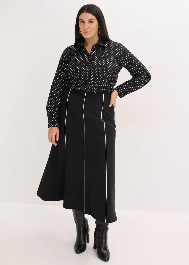 Overhemdblouses met katoen (set van 2), Kleur: gestipt wit-zwart