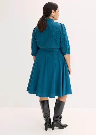 Overhemdjurk met kant en strikceintuur, Kleur: blauwpetrol