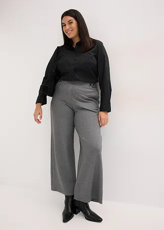 Pantalon en jersey à patte décorative, Couleur: gris chiné