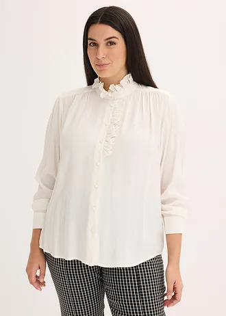 Blouse van lichte crêpe, Kleur: wolwit