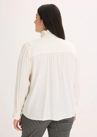 Blouse van lichte crêpe, Kleur: wolwit