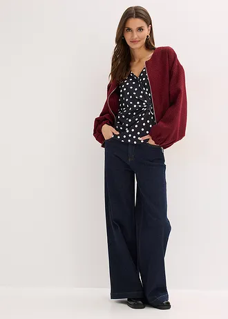 Gedessineerd shirt van gestructureerde jersey, Kleur: gestipt zwart/wit