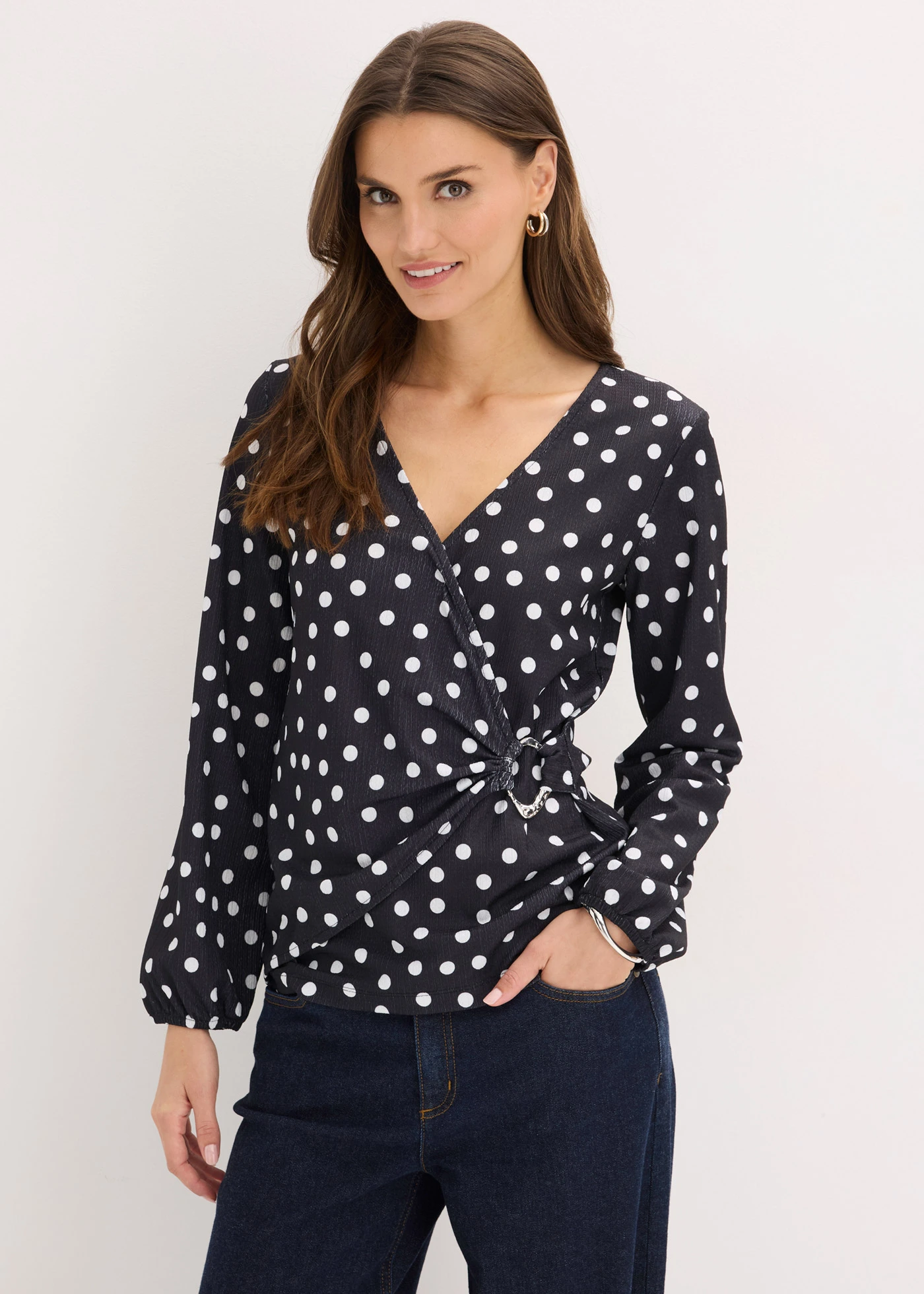 Gedessineerd shirt van gestructureerde jersey • gestipt zwart/wit • bonprix online shop