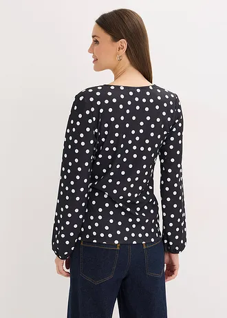 Longsleeve van gestructureerde jersey • gestipt zwart/wit • bonprix online shop
