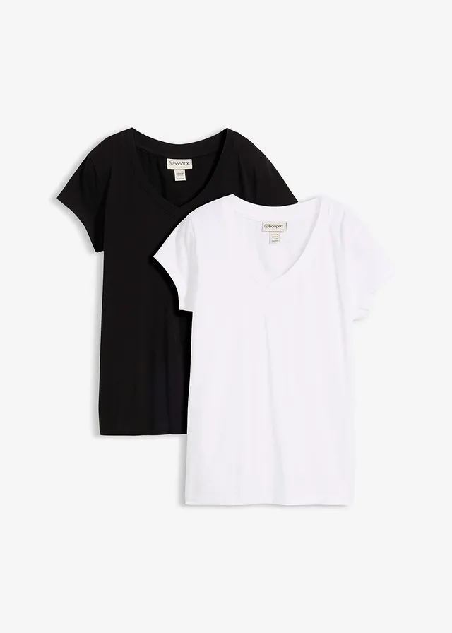 Lot de 2 T-shirts 100% coton, Couleur: noir / blanc