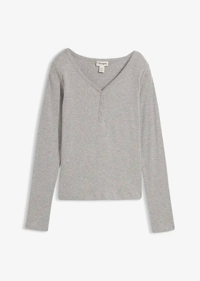 Tričko s dlhým rukávom z čistej bio bavlny • svetlosivá melírovaná • obchod bonprix