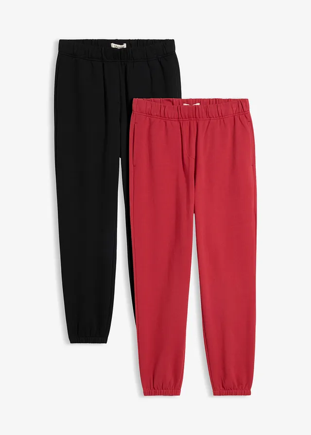 Sweatpants van puur biologisch katoen (set van 2), Kleur: zwart-kersenrood